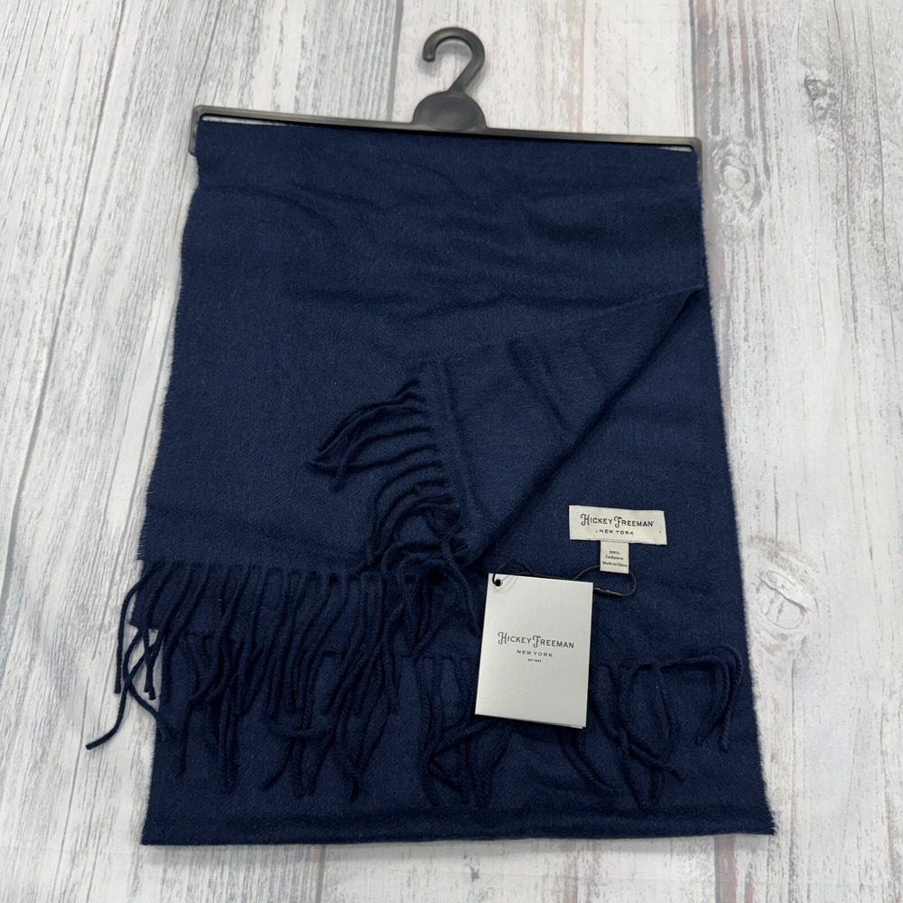 NWT Hickey Freeman New York 100% Cashmere Scarf Navy Fringe Warm Winter $179